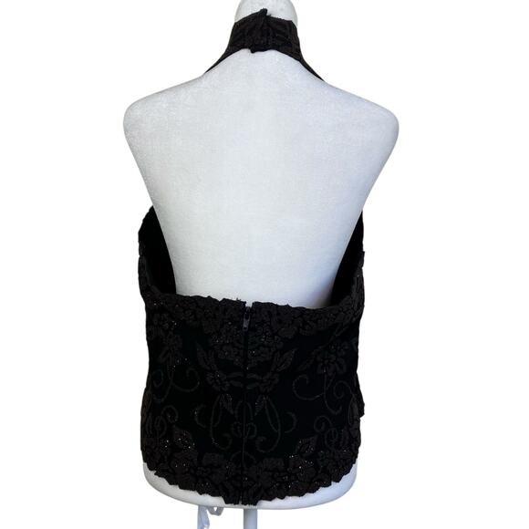 Tadashi Vtg Y2K Textured Beaded Halter Neck Top Pointed Hem Whimsygoth - Picture 7 of 16